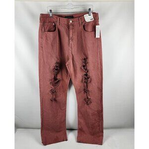 Aeropostale Jeans Womens 14R 90s Baggy Salmon Red High Rise Distressed Denim NWT